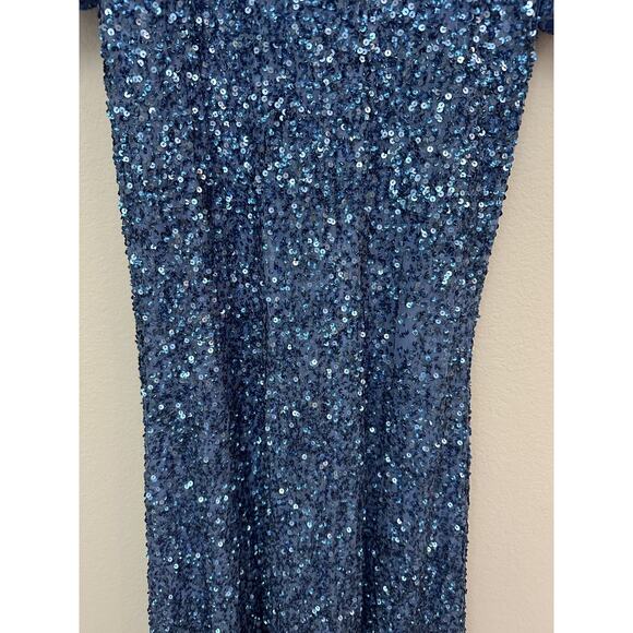 New Mac Duggal Blue Sequin Embellished V-Neck Evening Dress 5510 Size 8 - Picture 4 of 13